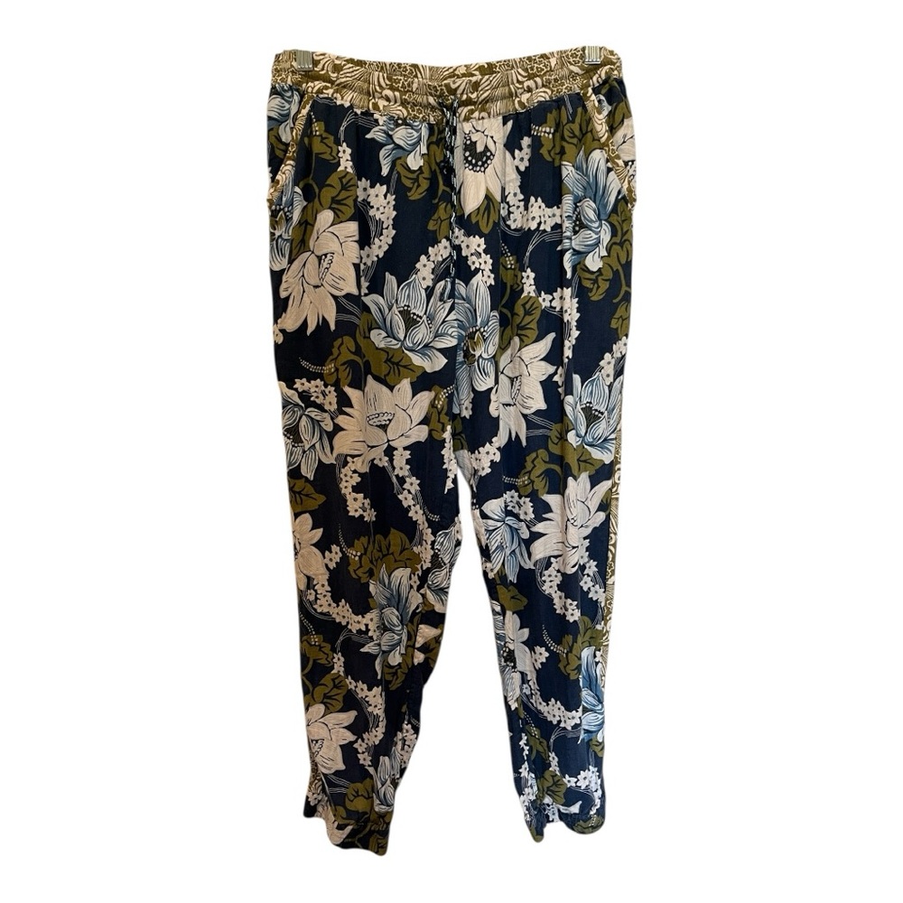 Faherty Mandalay blue floral linen blend joggers lounge pants size large